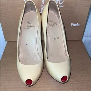 Christian Louboutin Cream and Red Peep Toe Pumps
